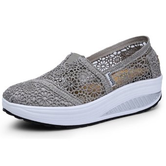 UNC Summer Cool Breathable Slip-On Lace low-Cut Thick-soled Shaking Shoes Mesh And Hollow Surface-Grey