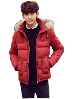 Men Fur Collar Hooded Parka Winter Thick Duck Down Coat Outwear Down Jacket Hot Red Fashion - Intl