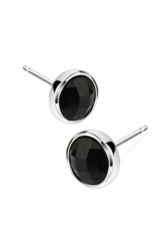 Jetting Buy Round Agate Silver Ear Studs Earrings (Black)