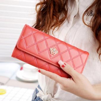 Wanita dompet wanita kulit kopling panjang PU tas dompet pemegang kartu BA004-Watermelon Merah - International