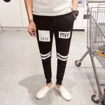 ZUNCLE Men's Printing Korean Sports Pants Small Feet Trouser(Black)