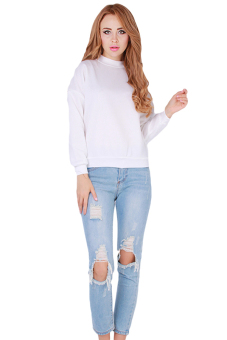 HengSong Students Hooodies Girls Pullovers O-Neck White