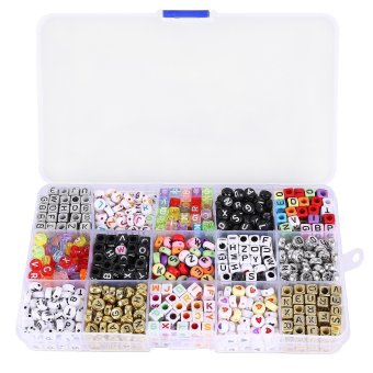 A Box of 1100pcs Mixed Acrylic Alphabet Letters Beads Cube Charms for DIY Loom Bands Bracelets