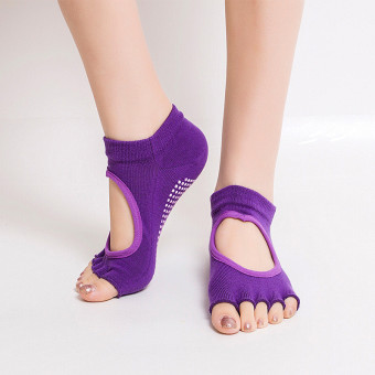 4ever 3 pairs/set Women Yoga 5 Toe No-Slip Cotton Socks Half Toe Ankle Grip Five Finger (Pruple) - Intl