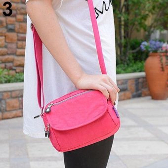 Broadfashion Women Waterproof Solid Zipper Nylon Shoulder Bag Sports Crossbody Messenger Bag (Watermelon Red) - intl