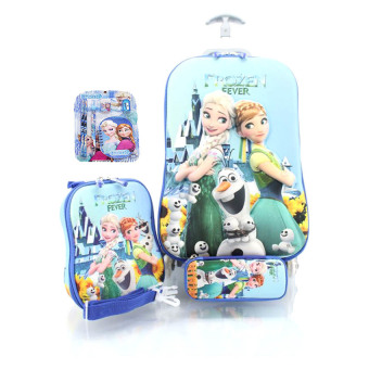 BGC Disney Frozen Fever Elsa Anna Koper Set Troley T Samurai + Lunch Box + Kotak Pensil + Alat Tulis Frozen 3D Hard Cover Tas Anak Sekolah