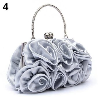 Broadfashion Women Fashion Rose Flower Pattern Clutch Bag Evening Party Bridal Handbag (Silver) - intl