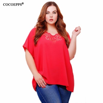 COCOEPPS 2017 Summer Elegant women shirt big size casual loose short sleeves blouse oversized Burn out printint chiffon shirts tops T-Shirt - intl