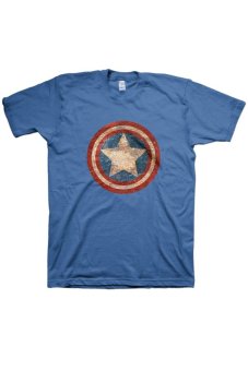 Cosplay Men's Captain America Shield Flag Distressed T-shirt (Blue)