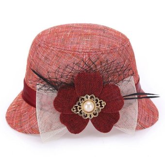 GEMVIE Korean Fashion Women Summer Flax Sun Hat Sunscreen Hat Flower Decorated Beach Hat (Red) - intl