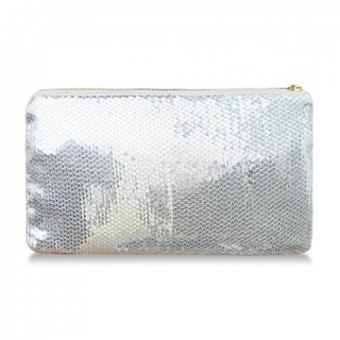 SH Trendy Solid Color and Sequined Design Womens Clutch Bag Silver Silver\" - intl