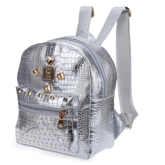 SH Crocodile Rivet Bright Ladder Lock Zipper Portable Backpack for Women Silver - intl
