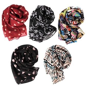 BMC Stylish 5pc Colorful Pattern Lightweight Summer Accessory Multipurpose Scarf Collection Various Designs - Set 3 - intl