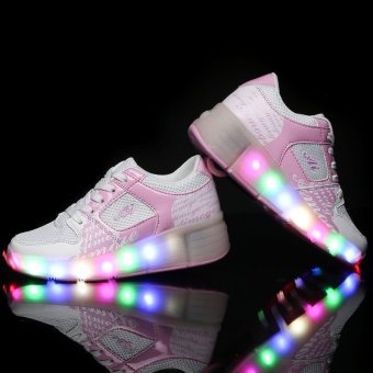 Colorful Lights Led Light Boys And Girls Children’S Shoes,White&Pink - intl