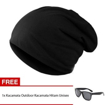 Skytop Topi Kupluk Polos Bahan Cotton Halus Beanie Hat Unisex - Hitam Free Kacamata Outdoor