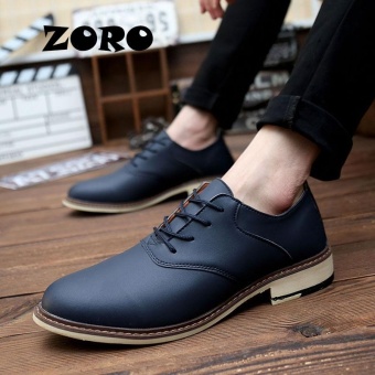 ZORO Men Leather Shoes New 2017 Genuine Leather Shoes Handmade Men Oxfords Fashion Lace Up Dress Shoes (Navy Blue) - intl