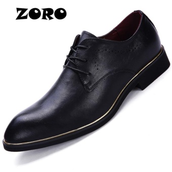 ZORO 2017 Fashion Italian Handmade Men Wedding Formal Shoes Genuine Leather Lace Up Pointed Toe Dress Shoes (Black) - intl