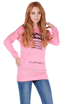 HengSong Lady Autum Winter Hoodies Loose Pullover Pink