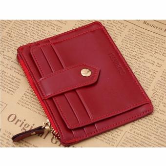 2PCS Men Leather Bifold Slim Wallet Purse Credit Card ID Holder Money Clip Coin Bag Red - intl