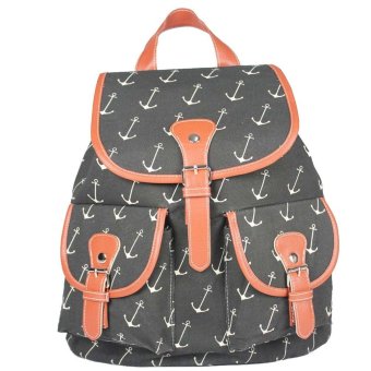 4ever Vintage Anchor Pattern Casual Canvas Backpack - Intl