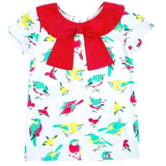 Gill & El Dress Anabelle Ribbon Dress Anak Perempuan Kombinasi Pita Motif Beauty Bird - Merah