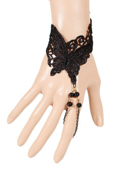 Yazilind Jewelry Black Beads Chain embellishment Black butterfly-shaped lace Bracelets