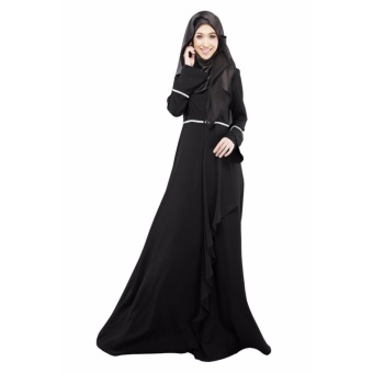 COCOEPPS Fashion Women Muslim Wear Dresses Baju Kurung Arab Jilbab Abaya Islamic Ethnic Color Long Sleeve Fishtale Maxi Dress Black - intl