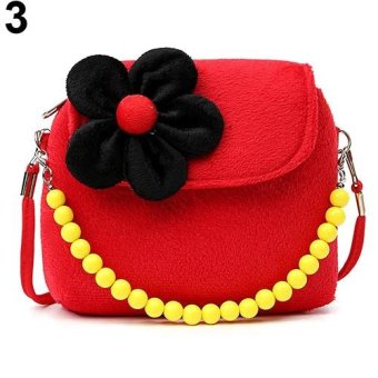 Broadfashion Children Kid Girls Princess Messenger Shoulder Bag Flower Beads Chain Handbag (Red) - intl