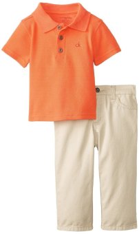 Calvin Klein Baby Boys' Polo with Khaki Pants Set Baju Anak Laki-Laki - Orange