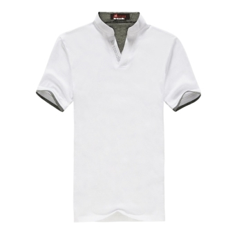GE Hot Stand Collar Shirt Short Sleeve T-Shirt Men 5 Colors Tee (White)