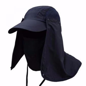 Topi 360 Degree UV Protection Topi Memancing Climbing Hiking Topi Multifungsi Tutup Kepala hingga Pundak - Hitam
