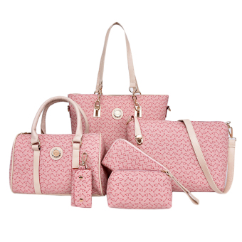360DSC Woman 6 Piece Printing Lash Package Multiple Purse Key Case Crossbody Bag Shouler Handbag - Pink- INTL