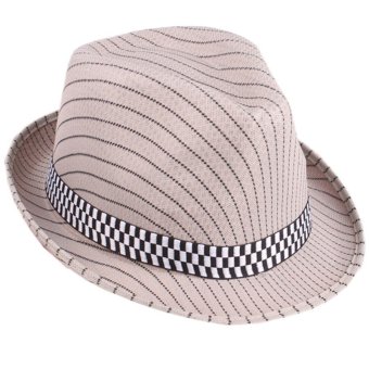 EOZY Fashion Men Women Panama Hats Fedora Soft Caps Vogue Unisex Summer Beach Stripe Pattern Stingy Brim Hats (Khaki) (Intl)
