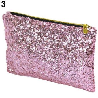 Broadfashion Women Fashion Clutch Sequins Glitter Card Storage Handbag Evening Party Zip Bag (Pink) - intl
