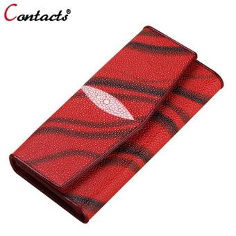 SNG High-grade Female Wallets Series-Contact's Brand Women Leather Wallets Pearl Fish Skin Long Wallet Ladies Leather Credit Card Red Clutch Wallet Phone Purses (Red) - intl