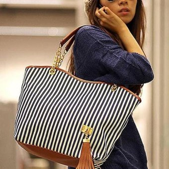 Broadfashion Women's Stripes Tassel Beach Tote Handbag Clutch Hobo Shoulder Messenger Bag - intl