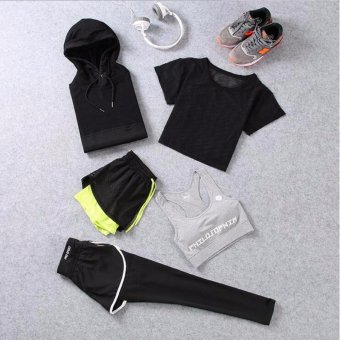 Ladies's Sportswear Running Suit Five-pieces Women Sports Yoga Fast Dry Clothes Include Mesh Jackets，Mesh T-shirts，Bras，Shorts，Pants. - intl