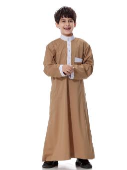 Newest Muslim Young Man National Costume Boys Arab T-Shirts Judas Teenagers Robes Style Clothing - Camel - intl