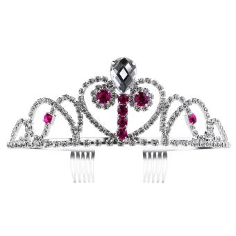 TINKSKY Princess Party Tiaras Glittered Crystal Diamond Girls Crown with Side-Comb Best Graduation Birthday Party Headdress Accessory (Rose Red) - intl