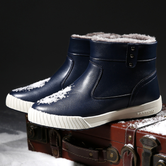 High Quality New Fashion Men Winter Boots Men Snow Boots Warm Plush High Top Genuine Leather Men Boots (Black) - intl