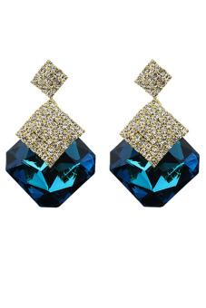 Blue lans Square Crystal Big Drop Earrings (Blue)