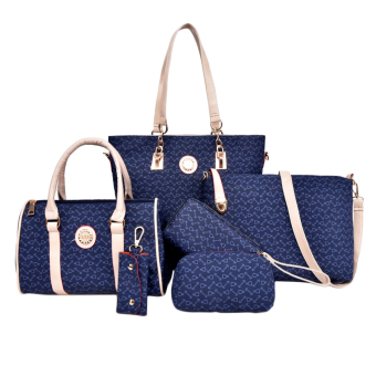 360DSC Woman 6 Piece Printing Lash Package Multiple Purse Key Case Crossbody Bag Shouler Handbag - Dark Blue- INTL