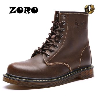 ZORO British Style Retro Classic Men 's Boots Leather Martin Boots High - Top Lace Up Motorcycle Boots (Coffee) - intl