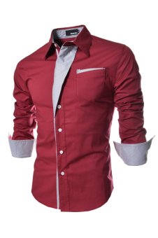Korea Design Button-Down Formal Long Sleeved Business Shirts (Burgundy Red)