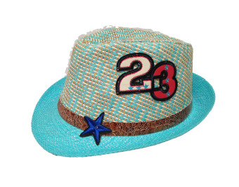 D & D Hat Collection Fedora Straw Hat For Kids / Topi Fedora Anyaman Anak – Biru Motif 2