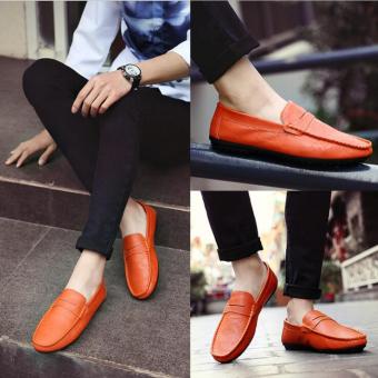 TF Men Flat shoes Korean Leisure fashion trends leather shoes(Orange) - intl