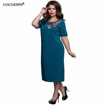COCOEPPS Women Plus Size Summer Dress 2017 Ladies Elegant O Neck Short Sleeve Embroidery Patch Dresses L-6XL - intl