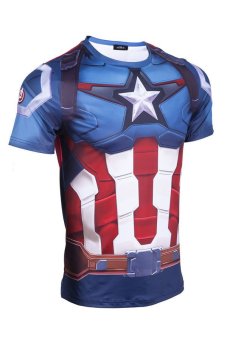 Cosplay Men's Marvel Captain America Shield Flag T-Shirt (Blue)