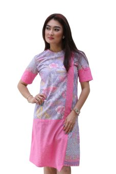 Oktovina-HouseOfBatik Midi Dress Batik Katun - Femme Batik DPGKE-3A - Ungu Pink