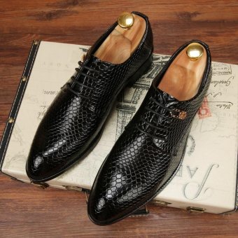 CYOU Men's Oxford Dress Shoes Crocodile Pattern Genuine Leather Shoes (Black) - intl